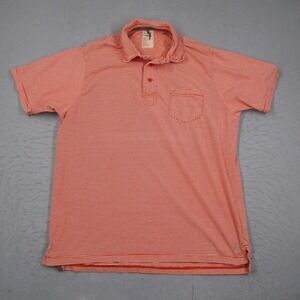 Relwen Shirt Mens XL Orange White Striped Short Sleeve Cotton Polo Chest Pocket